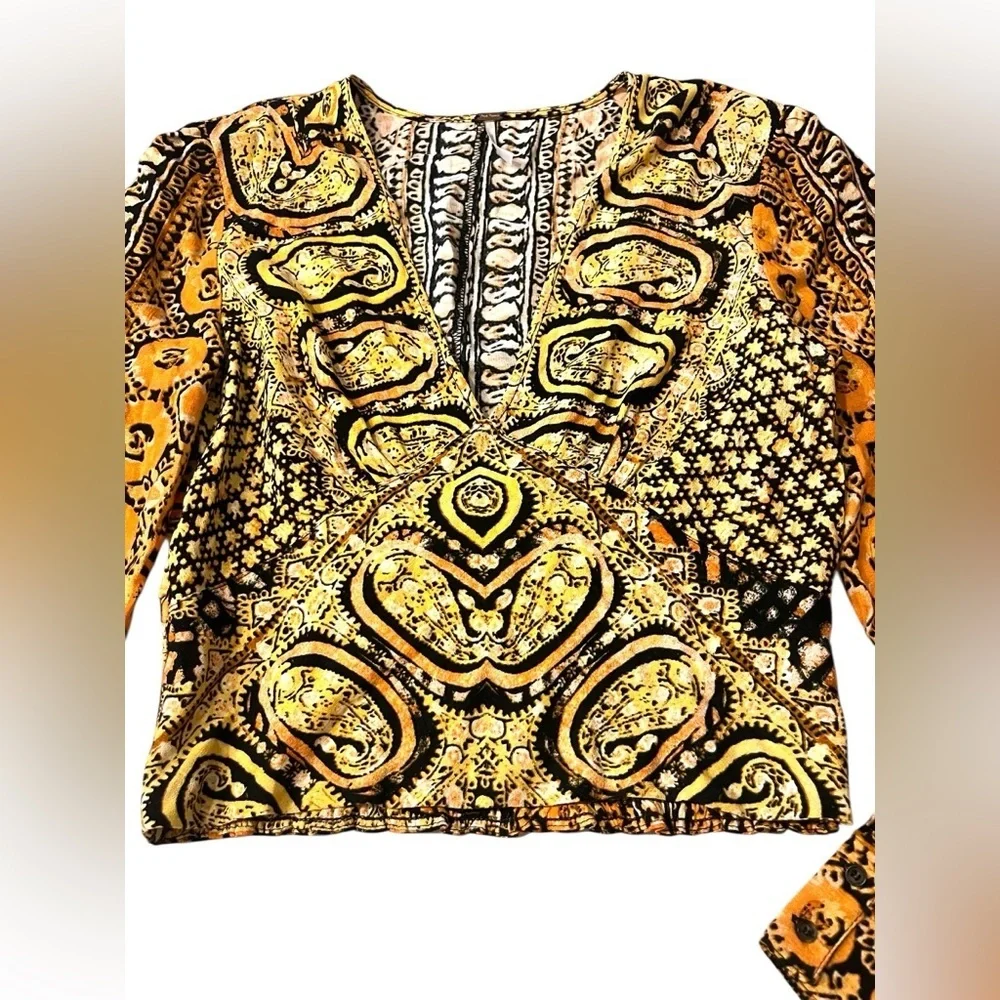 Free People Wild And Free Blouse Orange Black Combo NWOT Size M